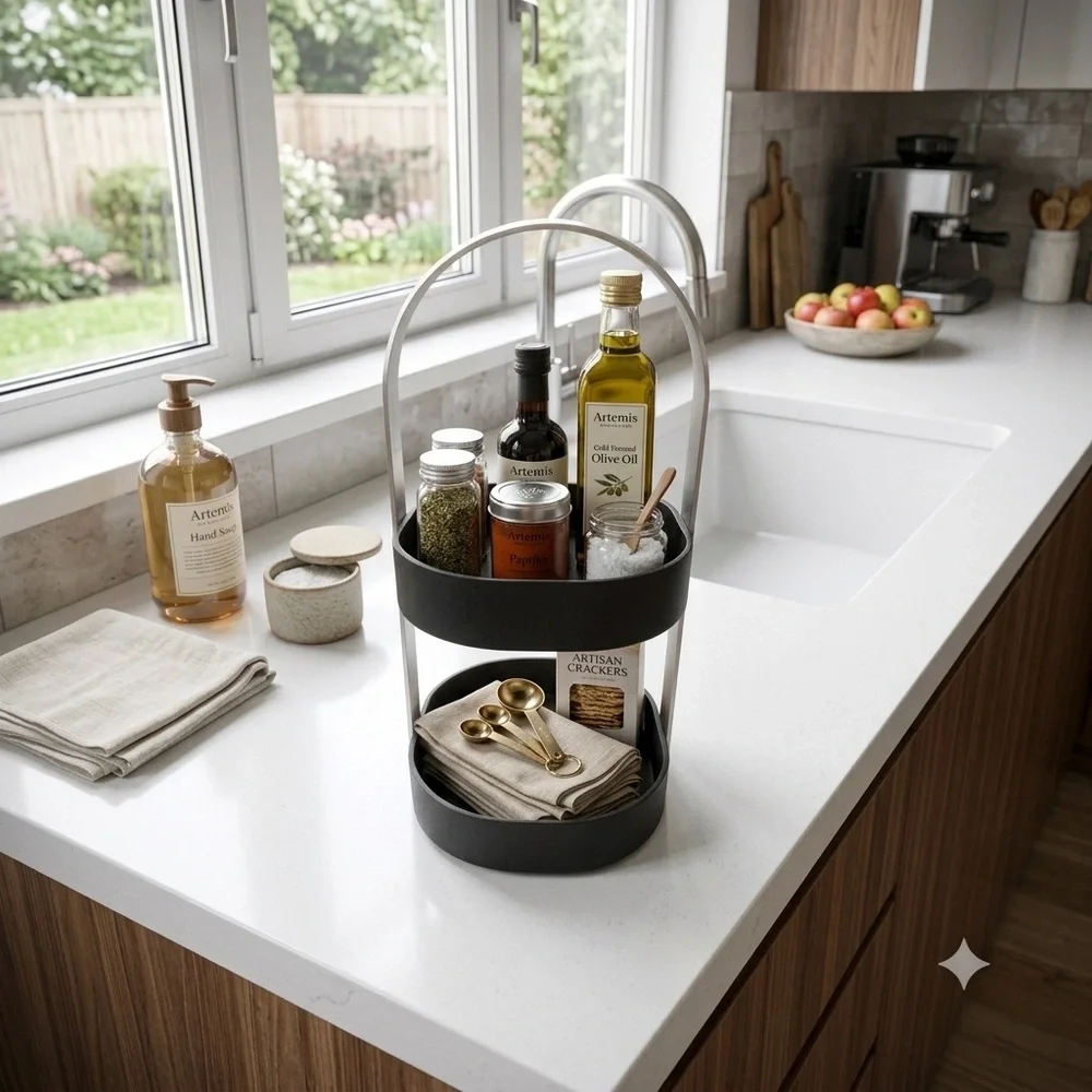 Modern 2-Tier Caddy Organizer Minimalist Tiered Storage Tray for Desk, or Vanity